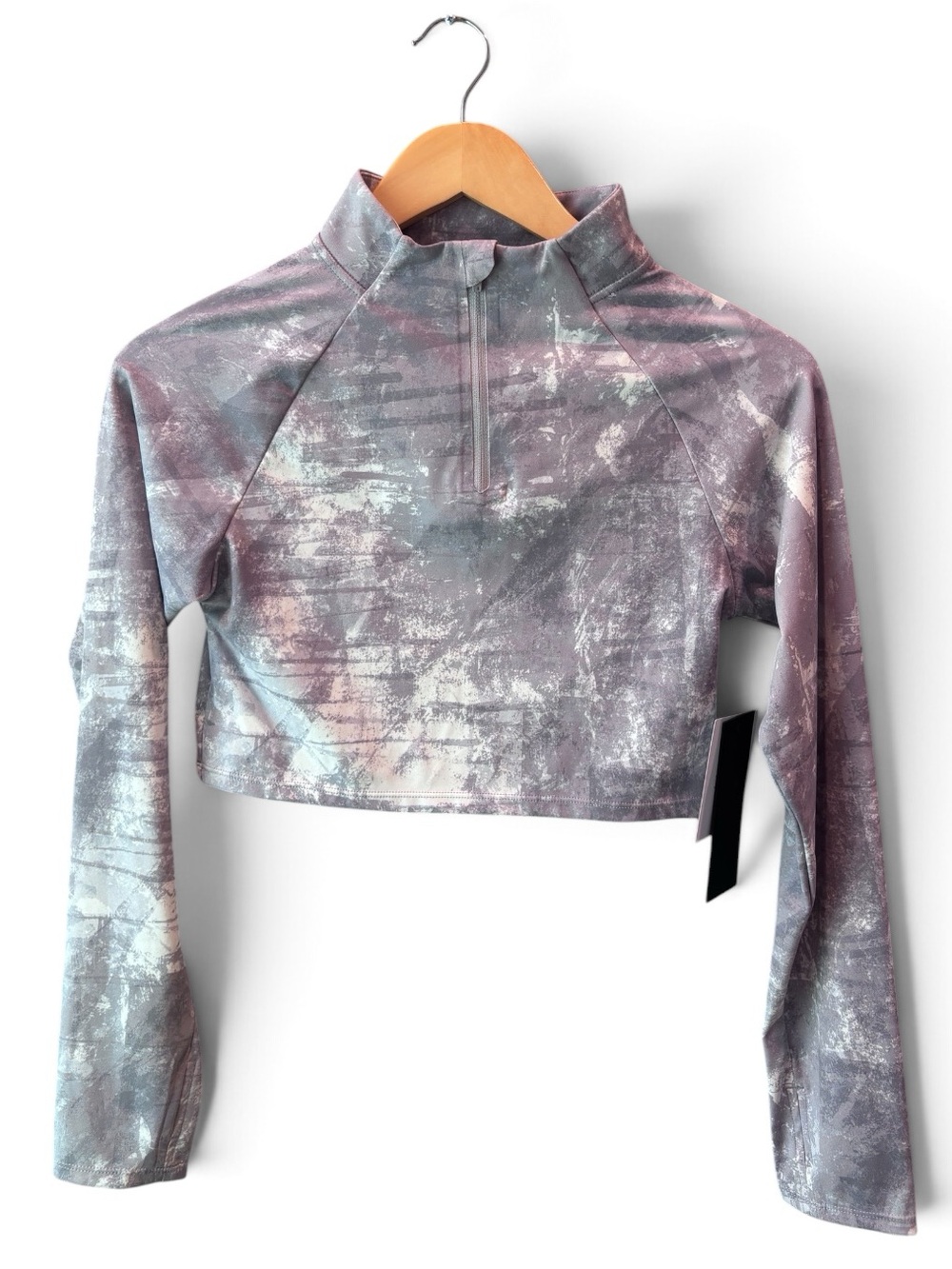 Mono B Lilac Tie-Dye Quarter Zip Crop Top  NWT Size L
